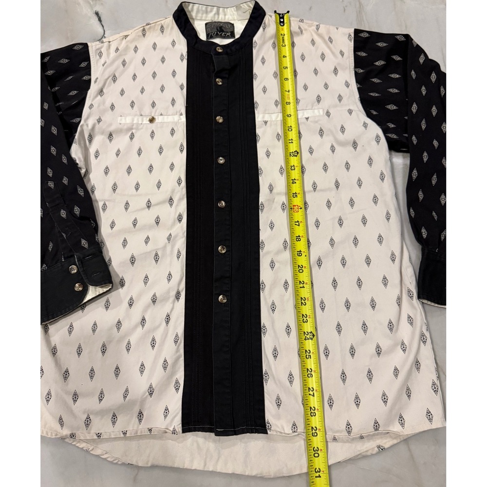 Spindle River Classics Mens XL Band Collar Diamond Print Tuxedo Bib Cotton Shirt - Picture 8 of 11